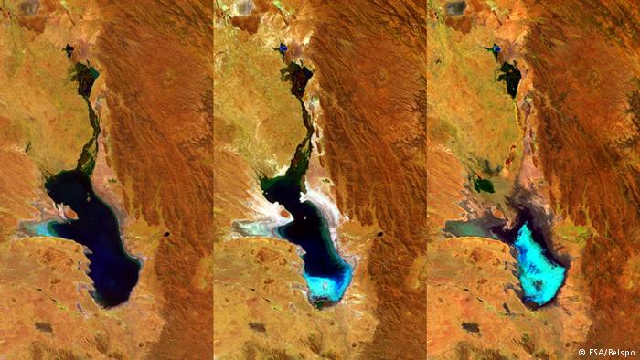Der See Poopo &uuml;ber die Jahre (Photo: ESA/Belspo)