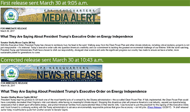 EPA press releases with corrections