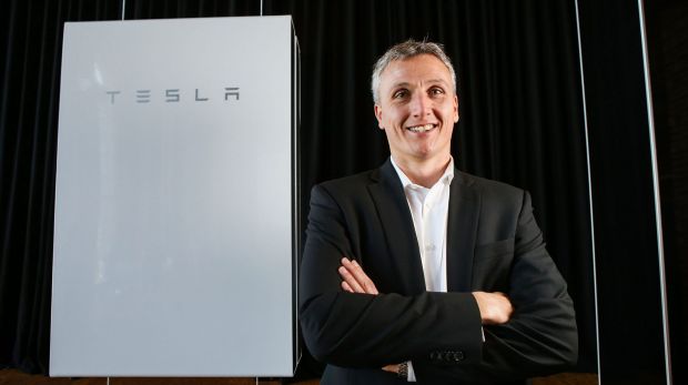 Solution? Tesla vice-president Lyndon Rive with the Powerwall 2.