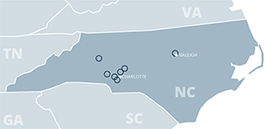 Map of battery manufacturers in North Carolina
