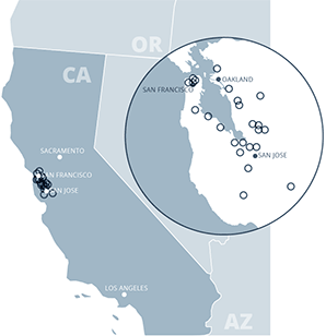 Map of battery manufacturers in California