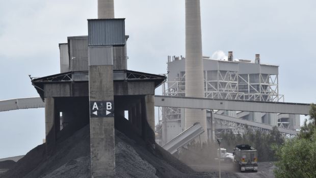 Coal dumping at Vales Point power station, Lake Macquarie.