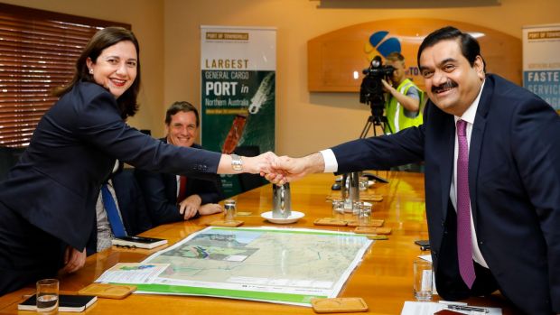 Queensland Premier Annastacia Palaszczuk meets Indian billionaire Gautam Adani in Townsville last December.