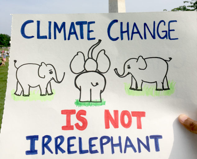 A DC climate march sign reminding us that other species will also be affected by climate change. 