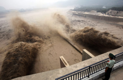 Portals on the Xiaolangdi Dam on China&rsquo;s Yellow River enable sediment to be discharged downstream.