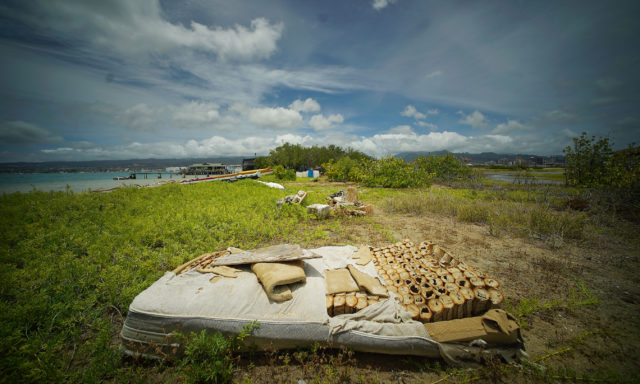 Mokauea Island trash bed. Some of the debris and large rubbish that floated to Mokauea Island.