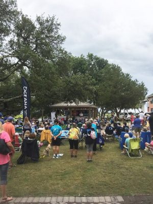 More than 200 people rally against seismic blasting and offshore drilling at a Brunswick Environmental Action Team event in Sunset Beach. Photo: Contributed
