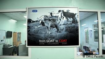 A picture saying from goat to coat - inside a cashmere factory in Ulaanbataar