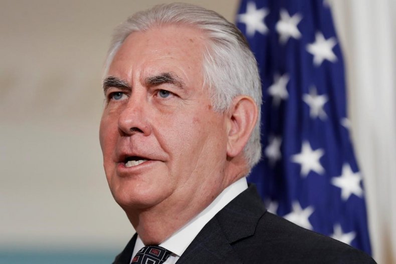 Secretary of State Rex Tillerson answers a question from the media about the U.S. leaving the Paris climate accord, on Friday, June 2, 2017, at the State Department in Washington.