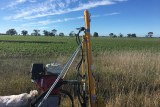 Soil testing rig A soil testing rig stands in front of a cropping paddock in western Victoria