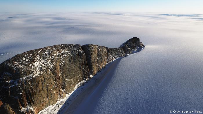 The tail of a mostly-melted ice sheet is seen from NASA's Operation IceBridge research aircraft along the Upper Baffin Bay coast on March 27, 2017 above Greenland.