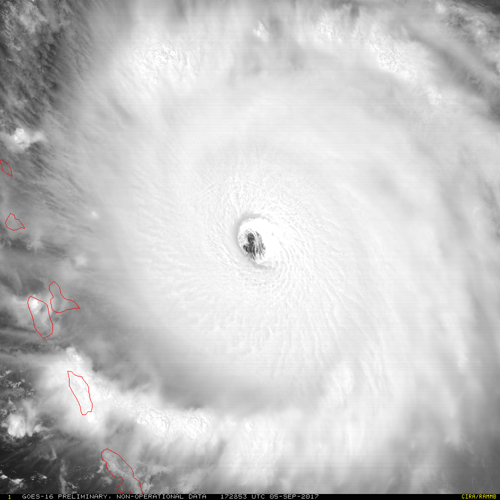 Category 5 Hurricane Irma seen from space before striking the northern Leeward Islands.