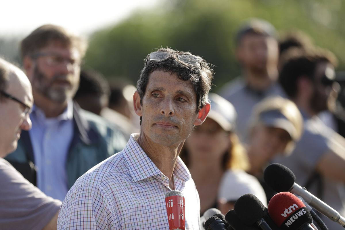 Richard Rennard, president of acrylic monomers, America for Arkema Inc. speaks during a news conference, in Crosby, Texas, on Aug. 31, 2017. Richard Rennard, president of acrylic monomers, America for Arkema Inc. speaks during a news conference, in Crosby, Texas, on Aug. 31, 2017.