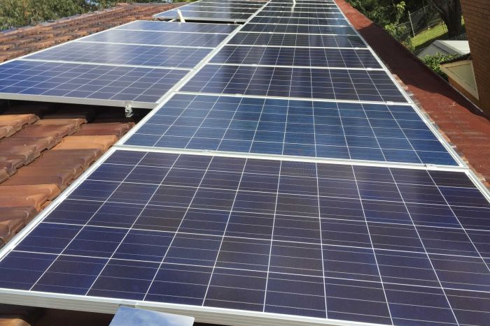 Solar panels on a suburban roof 