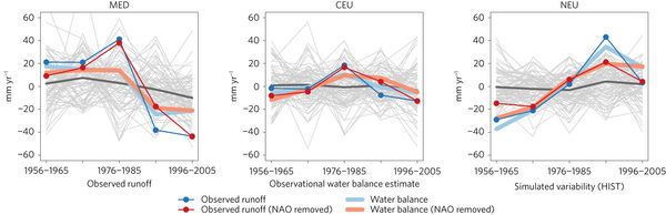 Assessment of observed, reconstructed and simulated runoff anomalies.