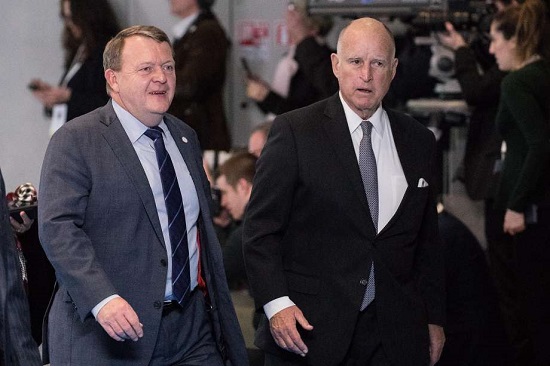 Lars Lokke Rausmussen & JerryBrown at One Planet Summit