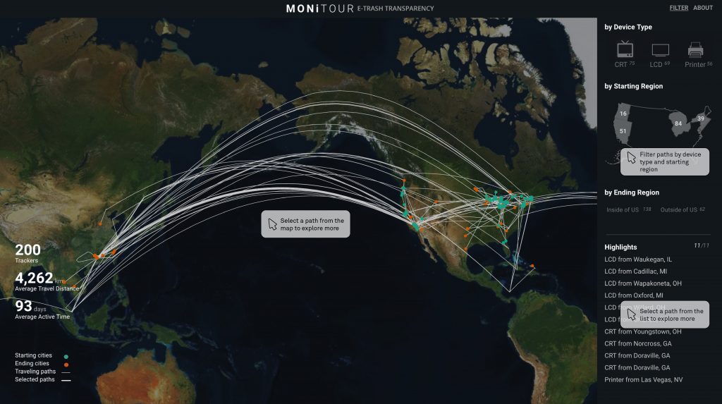 Monitour is a web application that visualizes the trajectory of e-waste travelling after disposal Photo: Monitour/e-Trash Transparency Project