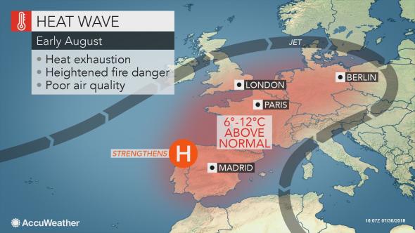 Heatwave hitting Iberian Peninsula, August 2018 Graphic: AccuWeather