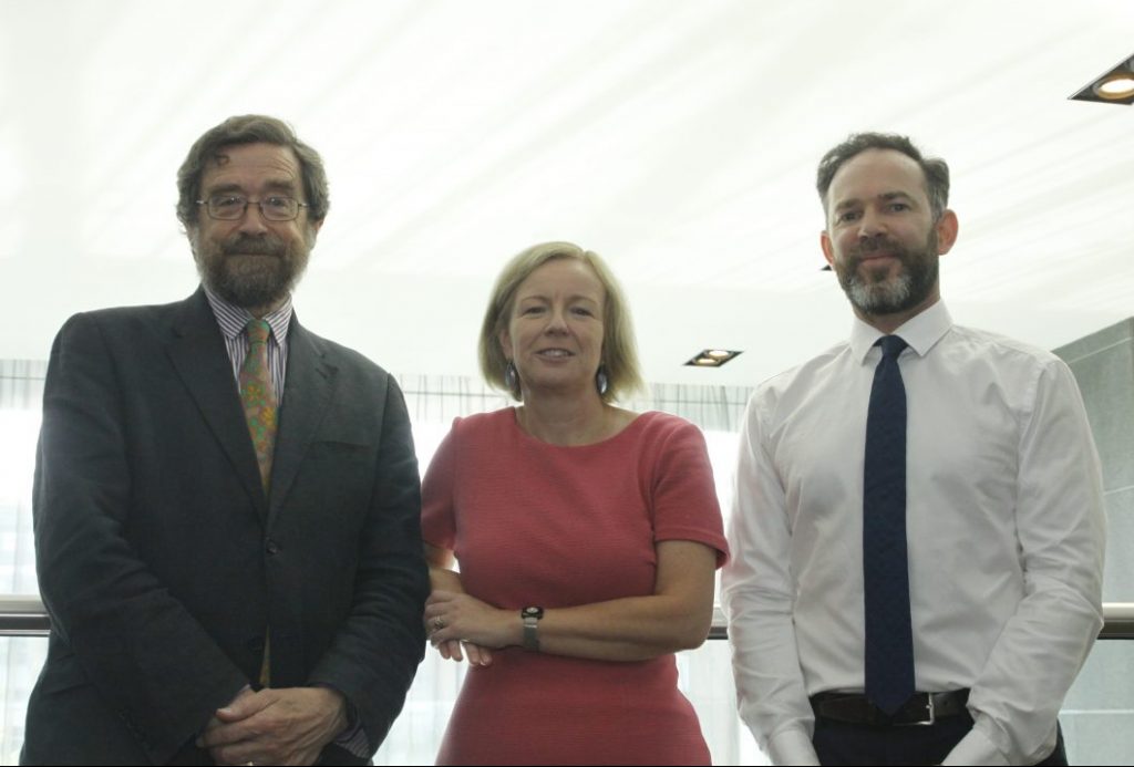 (from left) Prof Fitzgerald, the EPA's Laura Burke and the IIEA's Joseph Curtin Photo: Niall Sargent