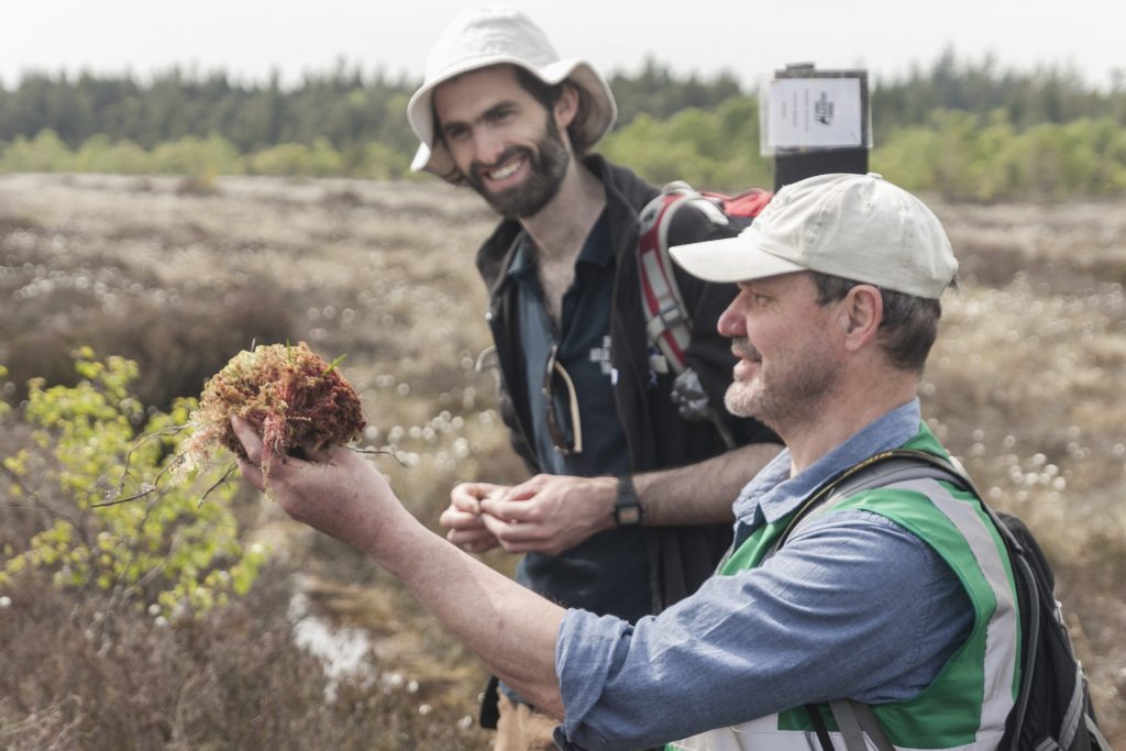 Chris Uys of abbeyleixbog explaining the absorption power and important role placed by sphagnum moss for flood mitigation Photo: Niall Sargent