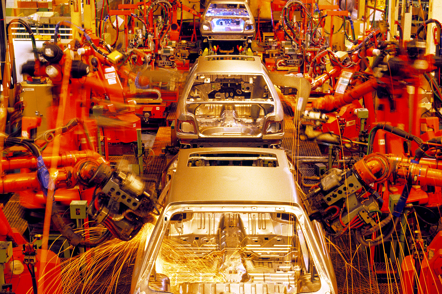 Assembly line of automobiles. Credit: Pat Behnke / Alamy Stock Photo. A9E069