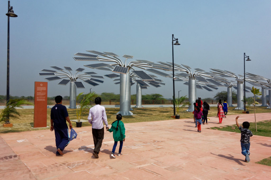Solar panel trees at the National Salt Satyagraha Memorial, Dandi Beach, Gujarat, India. 3 February 2020.