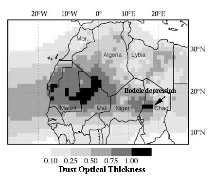 Map of mean summer dust optical thickness