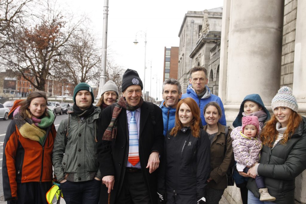 Tony Lowes of FiE with members of Futureproof Clare at high Court Photo: Niall Sargent