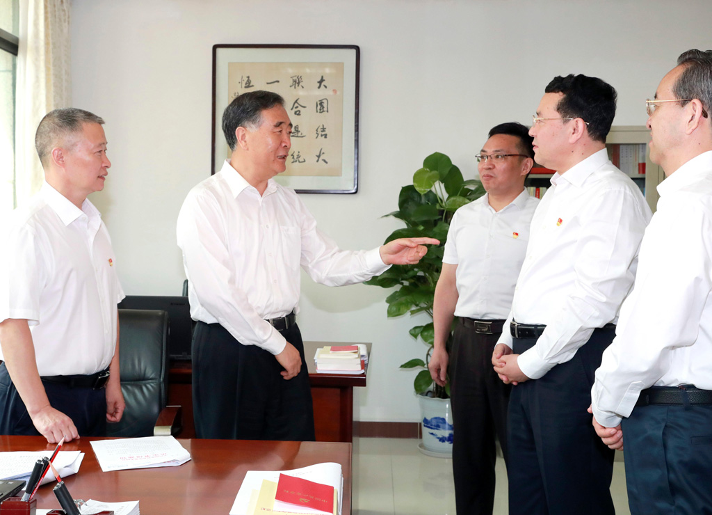 Wang Yang, a member of the Standing Committee of the Political Bureau of the Communist Party of China (CPC) Central Committee and chairman of the Chinese People's Political Consultative Conference (CPPCC) National Committee, meets with officials of the United Front Work Department of the Hubei Provincial Committee of the Communist Party of China in Wuhan.