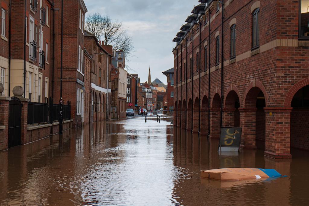A view of floodwater on Skeldergate, York during the February 2020 floods