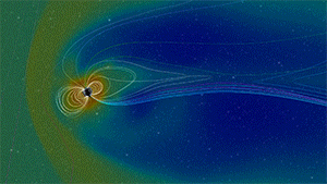 Earth is surrounded by a system of magnetic fields, called the magnetosphere. The magnetosphere shields our home planet from harmful solar and cosmic particle radiation, but it can change shape in response to incoming space weather from the Sun.