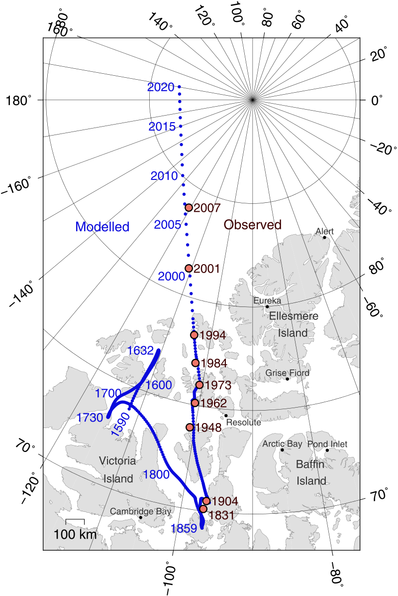 Positions of Earth's North Magnetic Pole