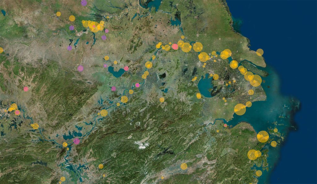 Map of coal power plants on the Yangtze river