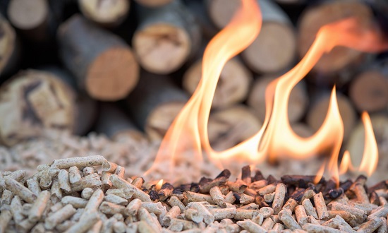 Wood pellets burning