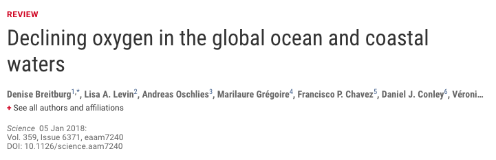 Screenshot of Science journal paper titled "Declining oxygen in the global ocean and coastal waters"