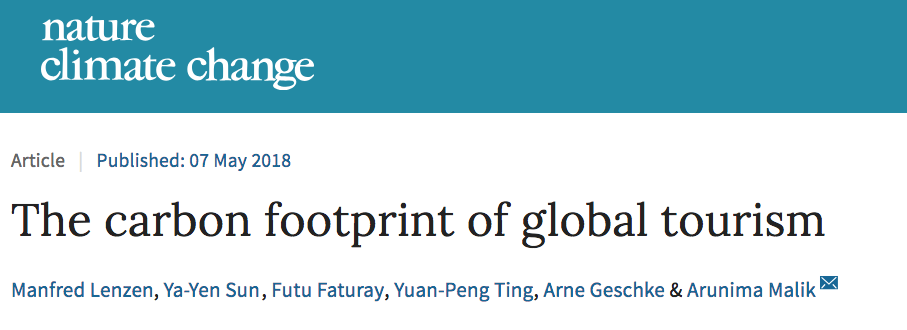 screenshot of Nature Climate Change paper titled "The carbon footprint of global tourism"