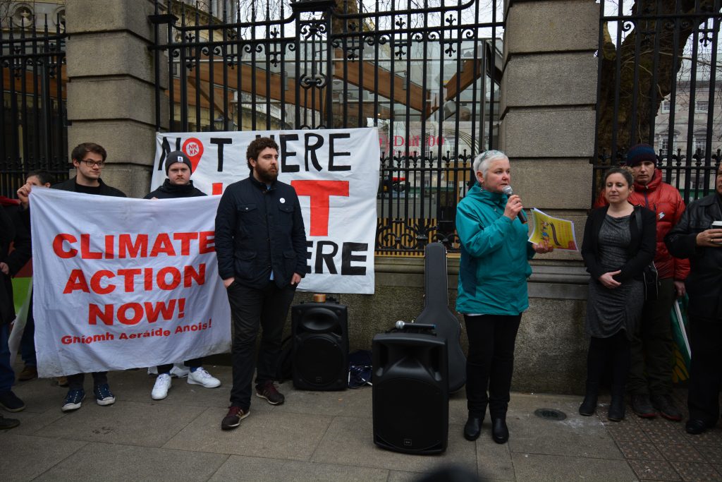 Brid Smith speaking at climate vigil for her Bill Photo: Kalye Crosson