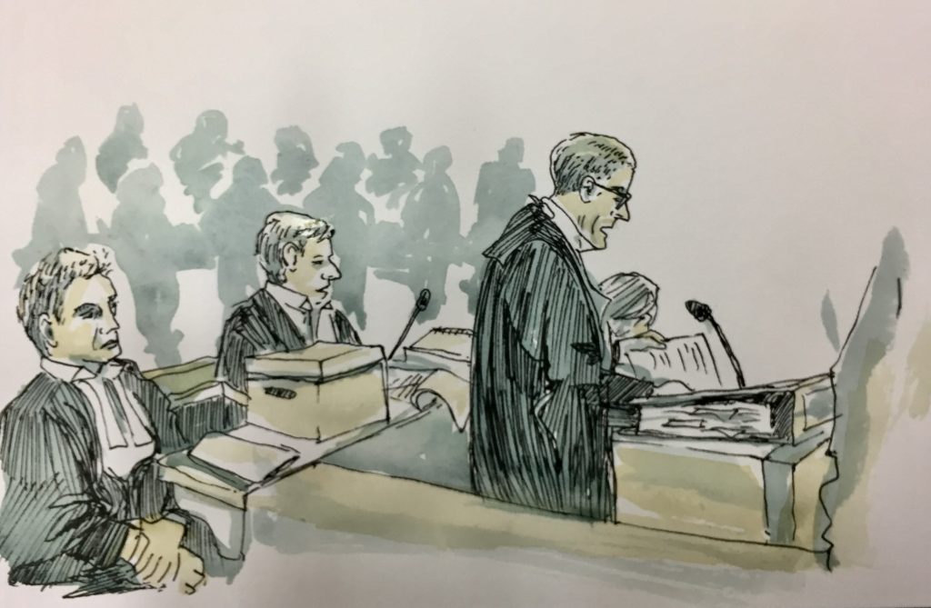 Drawing of Climate Case proceedings by Emily Robyn Archer
