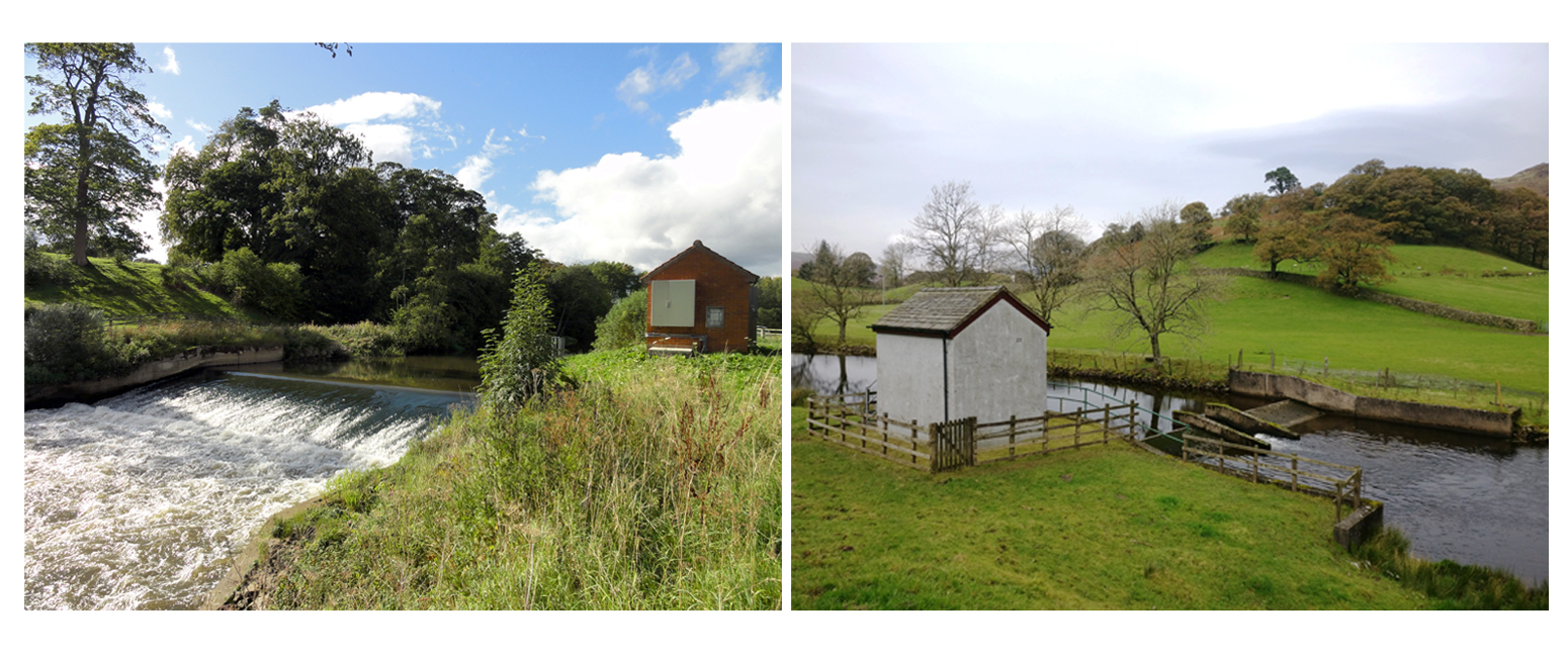 Examples of river-flow monitoring stations. Left: the Derwent at Buttercrambe in Yorkshire; right: St John&rsquo;s Beck at Thirlmere, Cumbria. Source: NRFA.