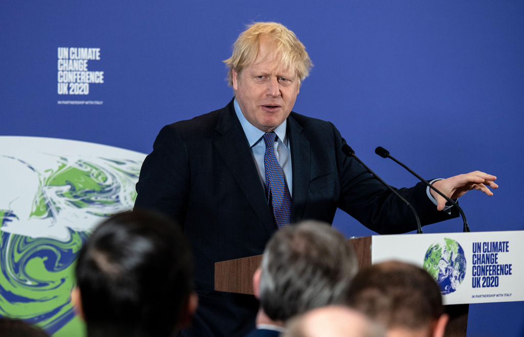 The Prime Minister Boris Johnson at the launch of the next COP26 UN Climate Summit at the Science Museum in London. 