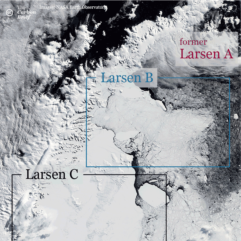 Gif showing the disintegration of Larsen B ice shelf