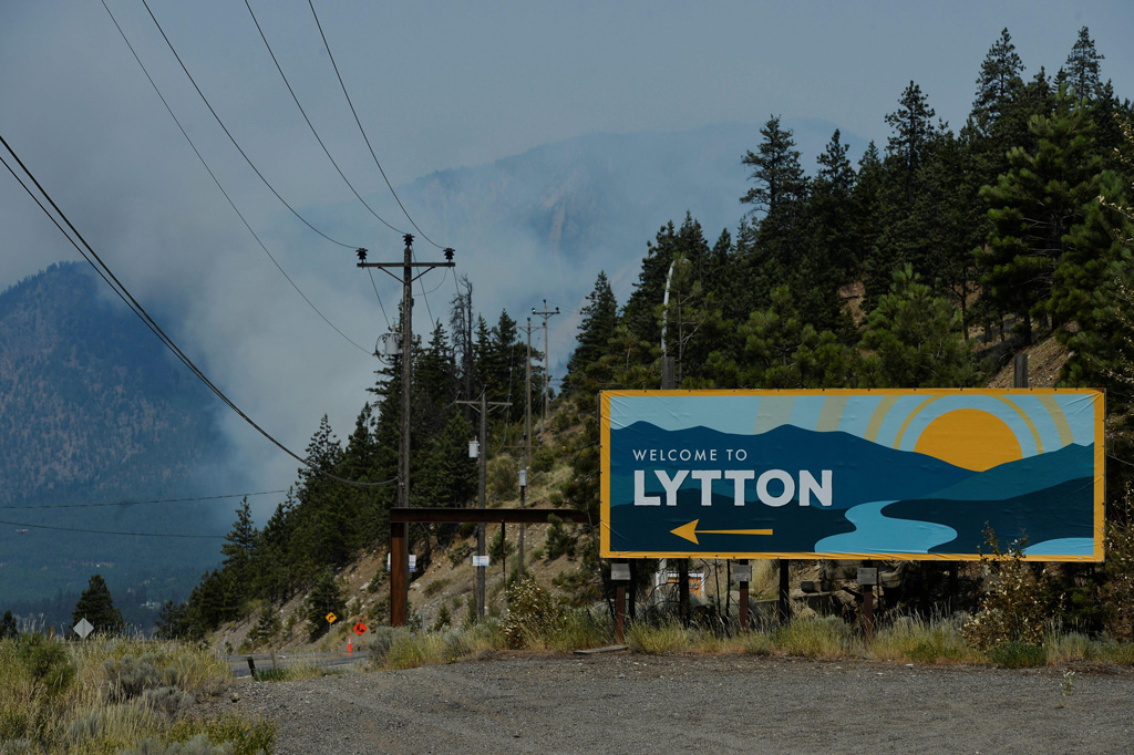 The sign for the town of Lytton, where a wildfire raged through and forced residents to evacuate